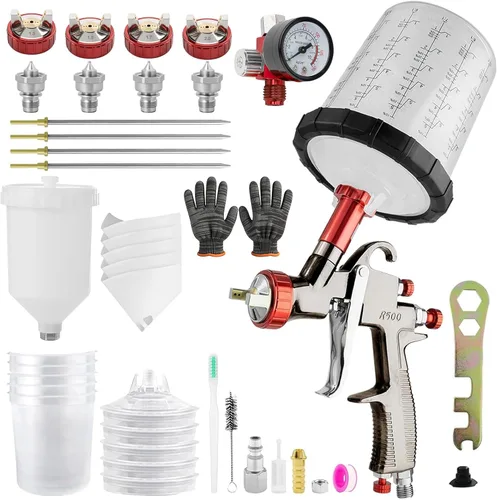 Miniatura 10 de LVLP - Pistola de pintura automotriz R500, boquillas de 1.3/1.5/0.067 in, pistola de pulverización LVLP con taza mezcladora de 22.0 fl oz/6.8 fl oz