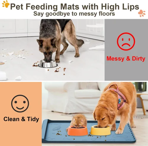 Miniatura 2 de Tapete para Comida de Perro - Tapete de Silicona para Perro para Comida y Agua - 36" x 24" Tapetes Grandes de Alimentación para Mascotas con Azul