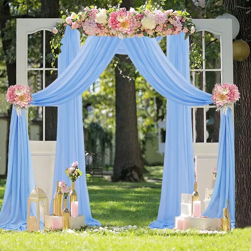 Miniatura 6 de FUHSY Tela de gasa para arco de boda de 20 pies, 1 panel, cortinas de telón de fondo transparente azul bebé para fiestas, bodas, cortinas de techo