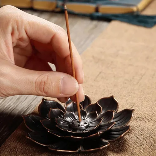 Miniatura 2 de 4 soportes para quemador de incienso de latón Lotus, quemador de sándalo, incensario para el hogar, estudios de yoga, budismo, capuchina, incienso