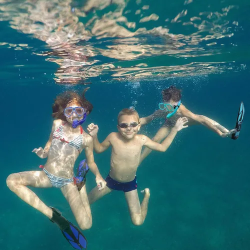 Miniatura 2 de Juego de esnórquel para niños con máscara, aletas, paquetes de esnórquel, con máscara de buceo, esnórquel, aletas ajustables para nadar, bolsa