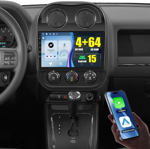 Miniatura 8 de [4+128G] Android 15 Estéreo de coche para Jeep Compass Patriot 2010-2016, 10 pulgadas en celda pantalla táctil brújula radio inalámbrico Carplay