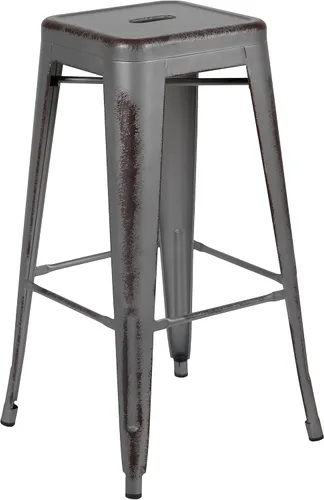 Miniatura 43 de Flash Furniture Lily - Juego de 4 taburetes de bar de metal rojo sin respaldo de 30 pulgadas de alto grado comercial para interiores y exteriores