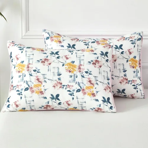 Miniatura 13 de URBONUR Juego de 2 fundas de almohada 100% algodón tamaño Queen con estampado de hojas de jardín y pájaros, fundas de almohada suaves y Hojas verdes