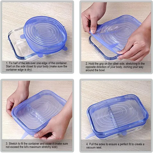 Miniatura 6 de Tapas elásticas de silicona, sin BPA, fundas elásticas de silicona para alimentos, tapa reutilizable y duradera para cuencos, latas y tazas, aptas
