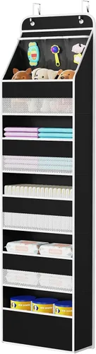 Miniatura 13 de Univivi Organizador para colgar sobre la puerta con 5 estantes de tela, organizador de almacenamiento para puerta con 4 bolsillos grandes y 3