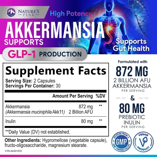 Miniatura 2 de Akkermansia Suplemento para la salud intestinal - Probiótico Akkermansia prémium con fibra prebiótica - Akkermansia Muciniphila 2 mil millones