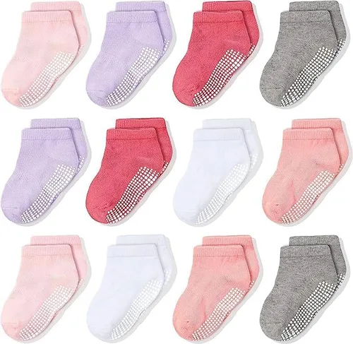 CozyWay Non-Slip Baby and Toddler Ankle Socks with Grips - Low Cut Socks for Girls and Boys with Grippers