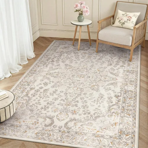 Miniatura 24 de Wonnitar Alfombras rosas para dormitorio, niñas, guardería, alfombra lavable con estampado floral de 5 x 7 pies, bohemio, ultrafina, antideslizante