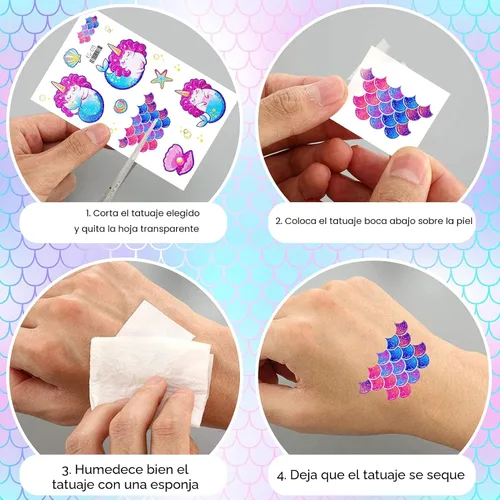 Miniatura 4 de Konsait Tatuaje Temporal con Purpurina para Niñas, 24 Hojas de Calcomanías de Tatuaje de Mariposa Sirena Hada Flores para Niños, Tatuajes Falsos