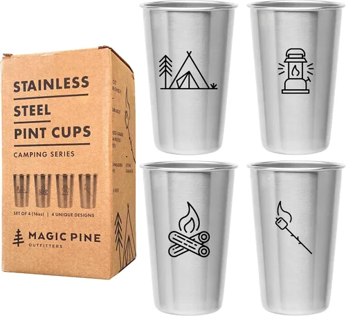 Miniatura 2 de Magic Pine Juego de 4 tazas de acero inoxidable con tema de campamento, regalo de campamento para hombres o mujeres, decoración para tu caravana