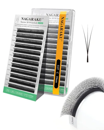 Miniatura 271 de NAGARAKU Extensiones de pestañas Double Tips 4D W, suministros con puntas dobles, gruesas con rizado D de 0.07 mm, bandeja mixta 8-15 mm, 0.07-D