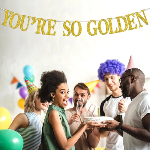 Miniatura 3 de Cartel dorado con texto en inglés "You're So Gold", letrero de feliz cumpleaños dorado, suministros de decoración de fiesta de cumpleaños