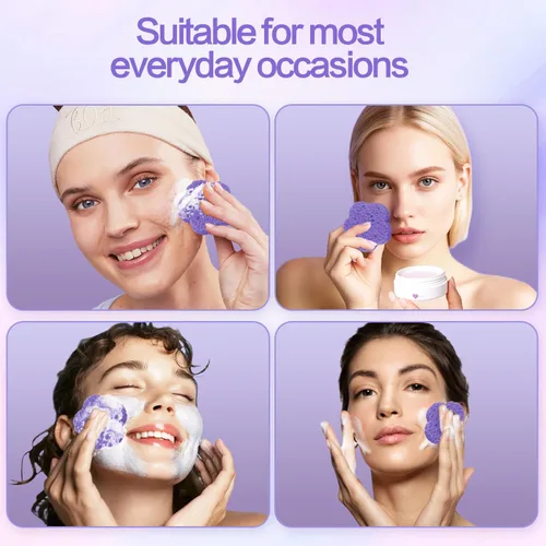 Miniatura 6 de 50 esponjas faciales, naturales, con forma de flor moderna, morado, reutilizable, exfoliante, limpieza, regalo de maquillaje 50 unidades - morado