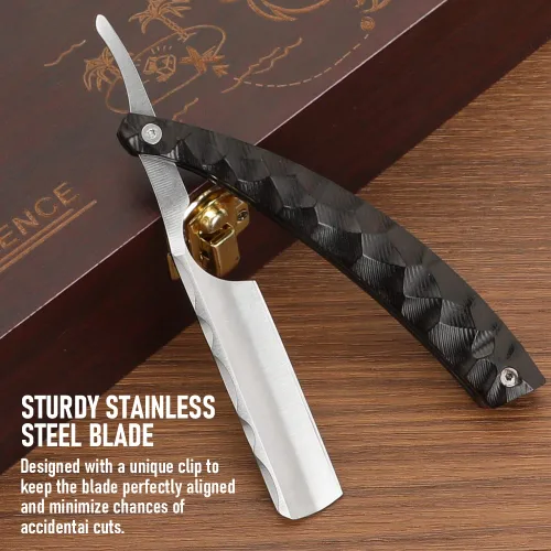 Miniatura 4 de Kit de maquinilla de afeitar profesional de hoja recta con Strop, afeitadora de peluquero de borde recto, afeitadora afilada de acero inoxidable