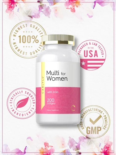 Miniatura 5 de Carlyle Multivitamínico para mujeres con hierro 200 cápsulas blandas Vitaminas esenciales, minerales y omegas Suplemento de apoyo nutricional
