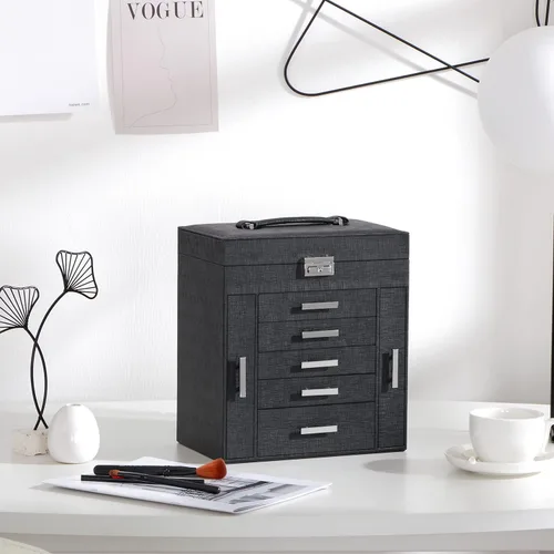 Miniatura 8 de ANWBROAD UJJB008B - Caja organizadora de joyas de 6 niveles con cerradura de espejo, soporte de joyería para aretes, anillos, pulseras, organizador