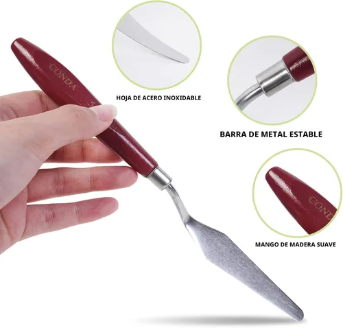 Miniatura 3 de CONDA Cuchillo de paleta para pintura de acero inoxidable, espátula, cuchillo de paleta de pintura al óleo, cuchillos de metal, mango de madera