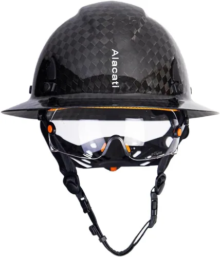 Miniatura 8 de Casco rígido de fibra de carbono de ala completa con gafas - Casco de seguridad con suspensión de trinquete ajustable de 6 puntos - Cumple con ANSI