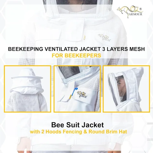 Miniatura 6 de Chaqueta ventilada de apicultura ultra fresca de 3 capas de malla con 2 capuchas de esgrima y sombrero de ala redonda, Blanco