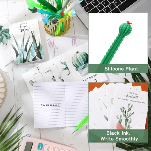 Miniatura 6 de Colarr Juego de 48 regalos temáticos de cactus, a granel con bonitos bolígrafos de cactus de dibujos animados, bloc de notas de bolsillo