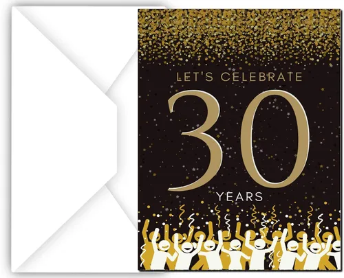 Miniatura 3 de Elcer Invitaciones para fiesta de cumpleaños número 30 Celebración de 30 años Feliz aniversario 5 x 7 Negro y dorado Estilo de relleno