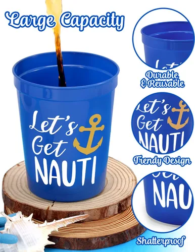 Miniatura 2 de Nefelibata Vasos de plástico náuticos para fiesta de marineros, 12 unidades, Let's Get Nauti, despedidas de soltera, fiestas temáticas de estadio