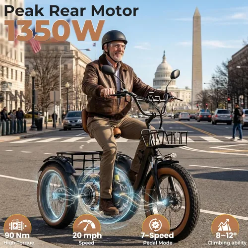 Miniatura 4 de Electric Tricycle for Adults 750W(Peak 1350W) 48V15.6Ah Etrike 20"x4" Fat Tire Electric Trike 3-Wheel Aluminum Alloy Folding Electric Tricycle Max