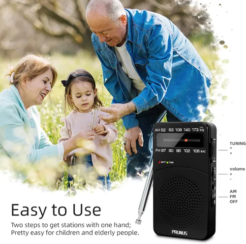 Miniatura 5 de PRUNUS J-166 - Radio portátil AM FM, Regalos para papá y mamá, Radio operada con pilas con luz de sintonización, clip trasero, excelente recepción