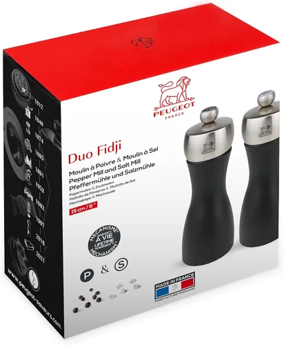 Miniatura 2 de Peugeot Fidji - Juego de molinillo de sal y pimienta negro mate de 6 pulgadas