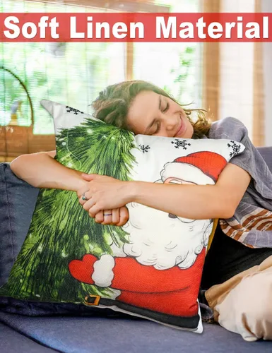 Miniatura 6 de multiwins Decoraciones Navideñas Juego de 4 Fundas de Cojines Navideños con Estampado de Doble Cara de 16" x 16", con 8 Bonitos Patrones, Fundas
