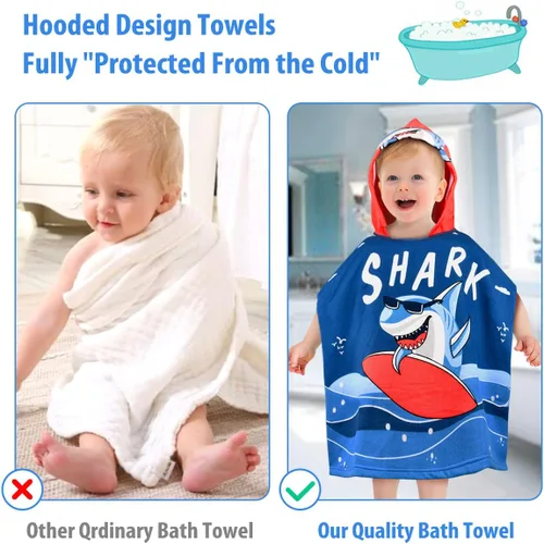 Miniatura 6 de HUANLANG Poncho de baño con capucha para niños y niñas, toalla de algodón súper suave y absorbente para niños de 2 a 6 años Gafas de sol Shark
