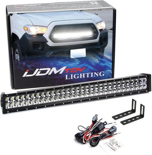 iJDMTOY 30 pulgadas 180 W barra de luces LED de alta potencia, doble fila, con parrilla delantera por detrás, soporte de montaje y relé/interruptor