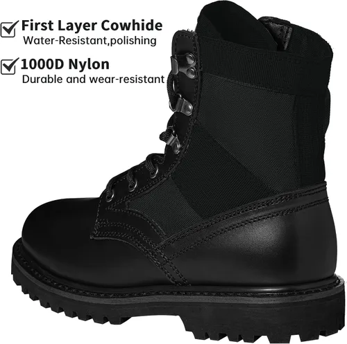 Miniatura 39 de Botas militares de WIDEWAY para hombres, botas de combate de jungla tácticas de cuero resistente al deslizamiento, negras, para hombres, todo