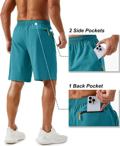 Miniatura 76 de TACVASEN Pantalones cortos deportivos para correr para hombre, 9 pulgadas, de secado rápido, pantalones cortos ligeros de verano, 3 bolsillos