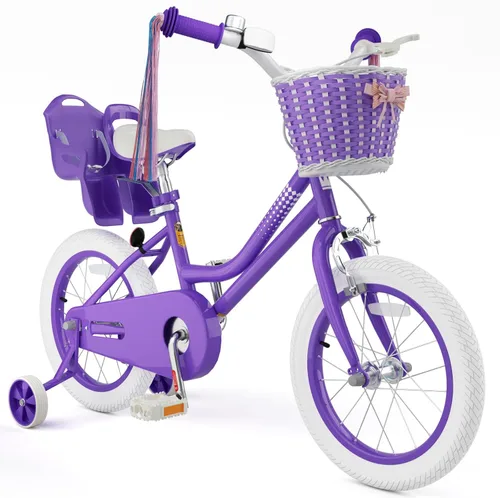 Miniatura 17 de Glaf Bicicleta para niñas de 12, 14, 16, 20 pulgadas, con ruedas de entrenamiento para niños de 2 a 12 años, bicicleta con cesta y asiento