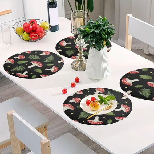 Miniatura 6 de Red White Mushrooms Place Mats, Heat Resistant Non Slip Dinner Placemats Round for Kitchen one sizex1