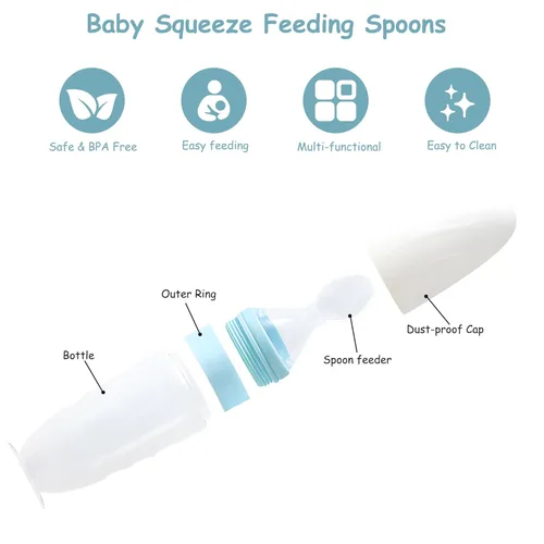 Miniatura 7 de Alimentador de Comida para Bebé Paquete de 4 Cucharas Dispensadoras de Comida de Silicona para Bebés - 3 oz Cucharas de Alimentación por Compresión