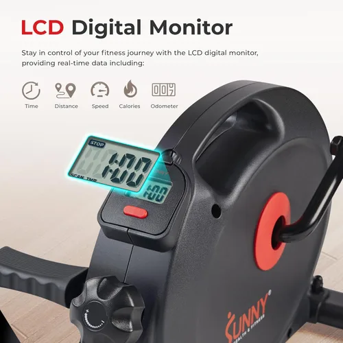 Miniatura 4 de Sunny Health & Fitness Smart Under-Desk Bike Exerciser, Low-Impact Cardio Cycling Equipment for Home/Office, Mini Paddler for Arm/Leg Mobility Negro