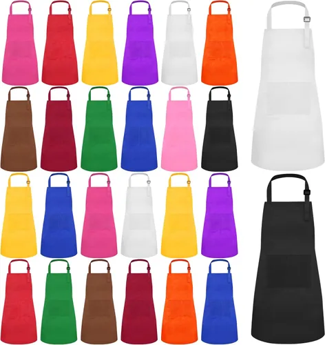 Miniatura 8 de Juego de 24 delantales para niños de 12 colores, XL para niños de 7 a 13 años, delantales de chef para niños, pintura para cocina, cocina, hornear