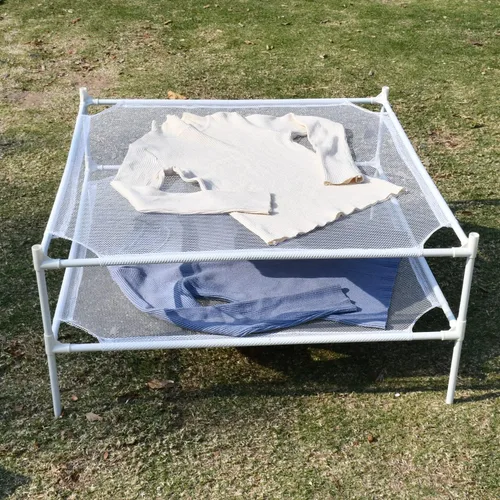 Miniatura 2 de Tendedero de secado de ropa, 2 capas para suéter plano, de malla, para interiores y exteriores, color blanco