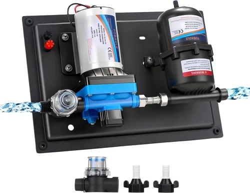 Bomba de agua RV de 12 V 5.5 GPM 55 PSI con tanque acumulador de 0.75 L, sistema de bomba de presión de agua silenciosa máxima de 125 PSI para Azul