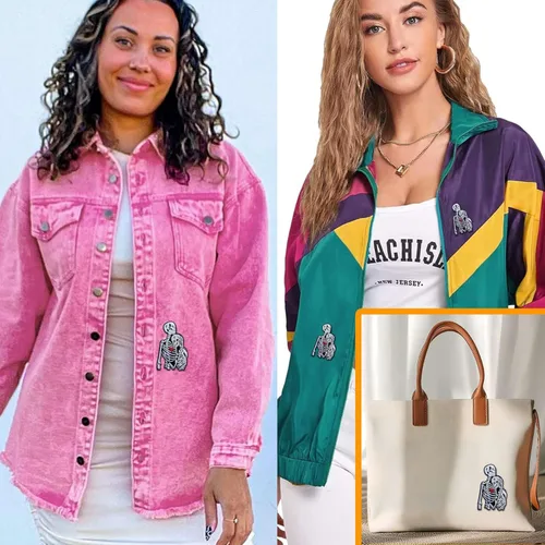 Miniatura 6 de Parche de calavera para parejas con parche para planchar con calor rojo, bordado de esqueleto punk, para mochilas, ropa, sombreros, bolsas, jeans