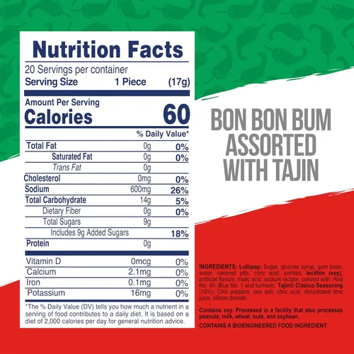Miniatura 2 de Colombina Bon Bon Bum Tropical Maracuyá y Sandía con Condimento Tajin Chile Lima, 20 Unidades (Paquete de 1)