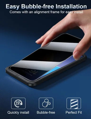 Miniatura 6 de ruwa Protector de pantalla de privacidad para iPhone 15 Pro [6.1 pulgadas] [3 unidades] Película de vidrio templado con marco de fácil instalación