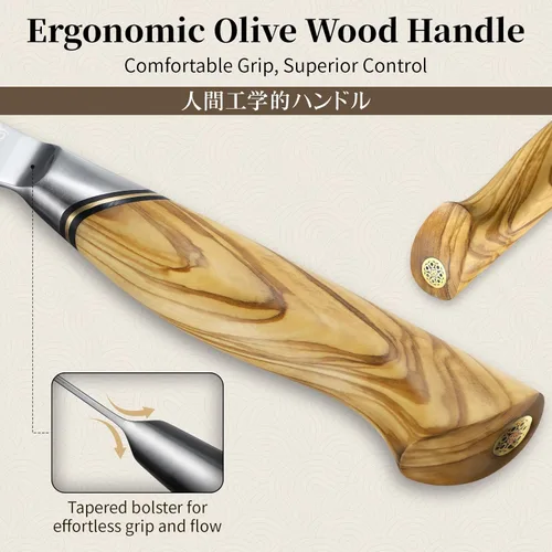 Miniatura 3 de TIVOLI Juego de cuchillos de cocina de Damasco, Juego de 3 cuchillos de chef japoneses, Cuchillo Santoku de Damasco VG-10 con mango de madera