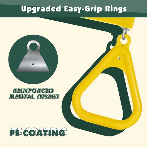 Miniatura 4 de LadyRosian Barra de trapecio de 17" para gimnasio con anillos, cadena resistente de 47", juego de accesorios para columpio con mosquetones