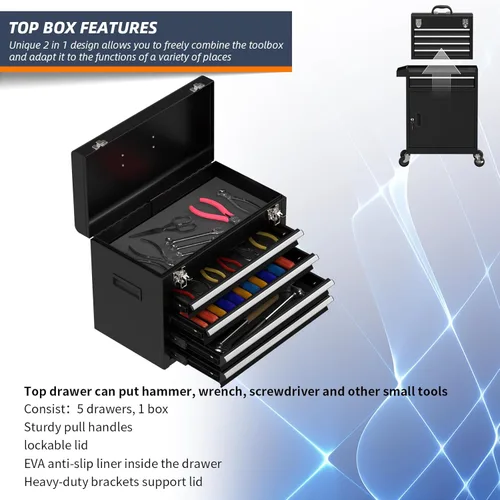 Miniatura 4 de Caja de herramientas rodante de alta capacidad de 5 cajones, caja de herramientas de almacenamiento extraíble con ruedas y cajones, caja