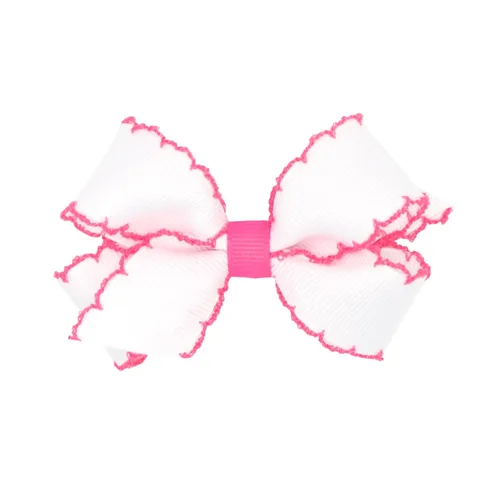 Miniatura 37 de Wee Ones - Lazo clásico de grogrén con borde de puntadas lunares para niñas, con clip para cabello WeeStay, borde en contraste, King, blanco