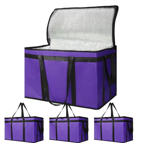 Miniatura 22 de Bolsa térmica, suave y aislada, bolsa de alimentos plegable para entrega de alimentos, portátil, color negro, paquete de 4, tamaño L